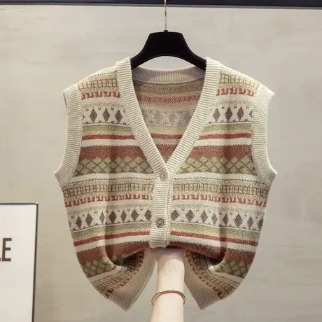 v领针织开衫马甲背心女2023秋装新款宽松外穿马夹短款毛衣坎肩潮商品大图