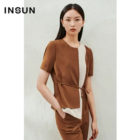 INSUN恩裳线上专选夏季拼接垂感抗皱衬衫图片