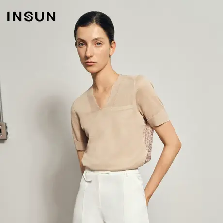 INSUN恩裳夏季v领薄款冰丝针织衫图片