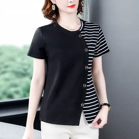 短袖t恤女装夏季2023新款潮设计感小众港味韩风chic上衣条纹大码图片