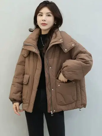 2023年冬季新款连帽大口袋羽绒棉服女时尚百搭加厚面包服外套潮款图片