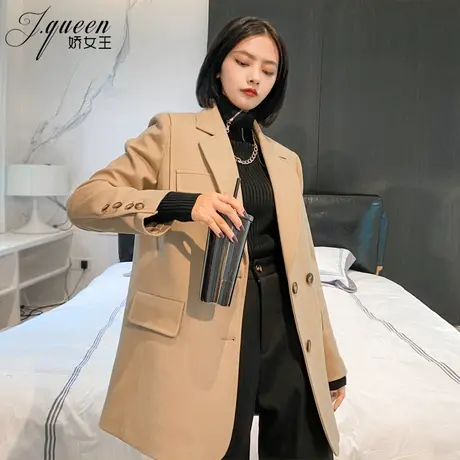 小西装外套女加厚夹棉秋冬宽松ins复古休闲质感时尚毛呢小西服潮图片