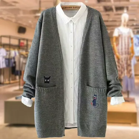 中年妈妈秋装外套薄款针织开衫洋气宽松40-50岁加肥加大码女毛衣商品大图