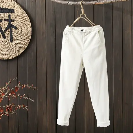 枫谜2022年冬季新款休闲百搭全棉加绒加厚松紧腰直筒哈伦裤商品大图