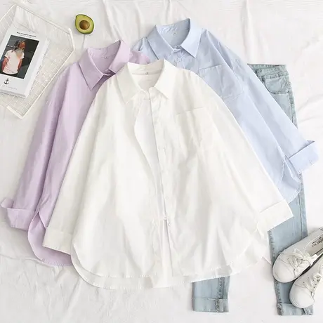 早秋新款复古港味慵懒风白衬衫女设计感小众韩版宽松长袖上衣外套商品大图