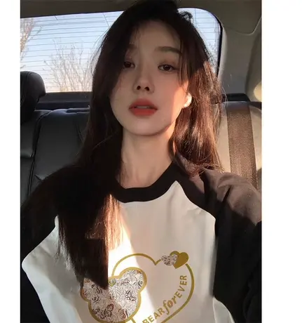 仿棉长袖t恤女2023新款欧货大码女装秋冬季内搭打底衫撞色上衣服商品大图