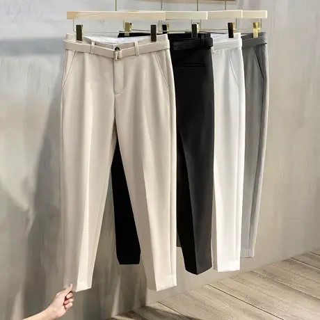 轻奢春秋季休闲西裤男九分垂感小西裤修身小脚直筒潮流韩版长裤子商品大图