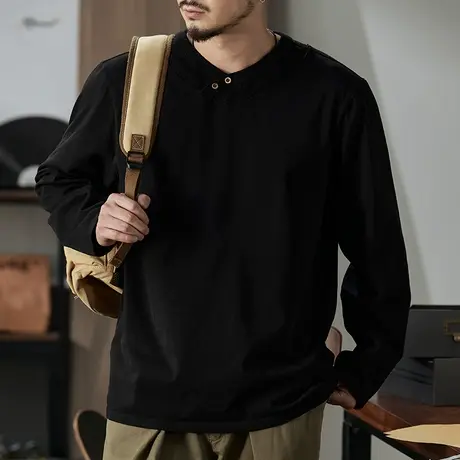 百搭秋季男装春秋耐磨抗皱精梳针织全棉宽松潮流百搭长袖T恤男商品大图