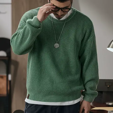 休闲毛衣男圆领宽松慵懒风长袖毛衣百搭定制精梳混纺睛纶棉毛衣商品大图