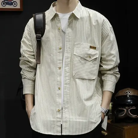 春季男款2024新款衬衣外套男士春秋上衣长袖高端条纹休闲衬衫男潮图片