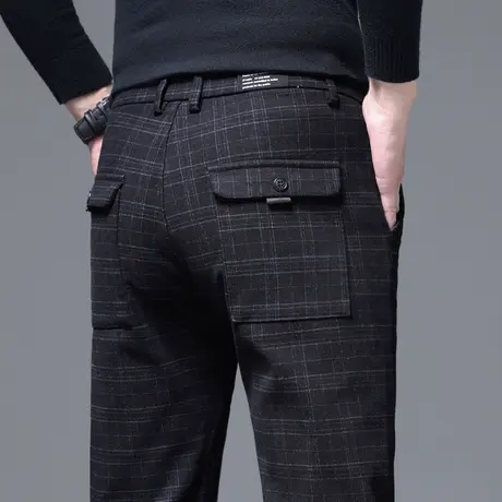 春季秋冬款弹力格子格纹西裤男士修身小脚休闲长裤子男款商务正装图片