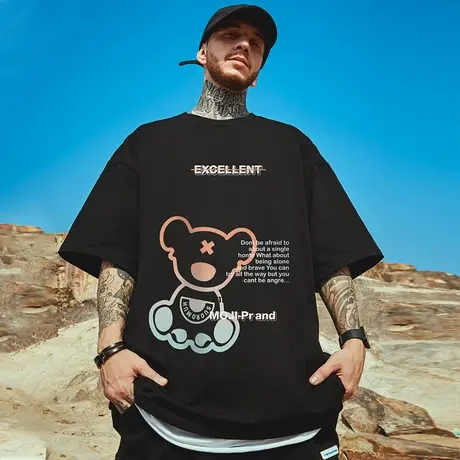 oversize欧美潮牌胖子嘻哈宽松短袖T恤男大码男装情侣装半袖夏季商品大图