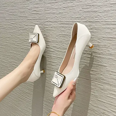 尖头细跟高跟鞋女2024春秋新款气质百搭一脚蹬软皮单鞋日常工作鞋图片