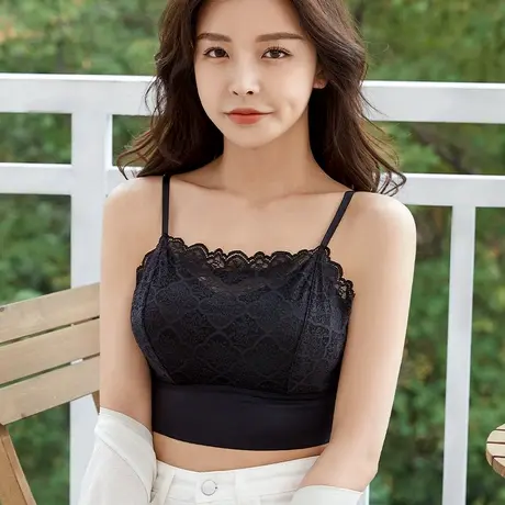 性感蕾丝吊带抹胸防走光打底裹胸交叉美背背心内衣无钢圈胸罩聚拢商品大图