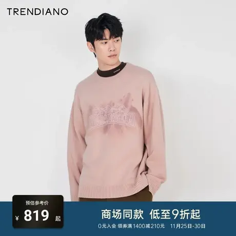 TRENDIANO数字艺术联名系列字母刺绣圆领微阔毛衣2023新款冬季商品大图