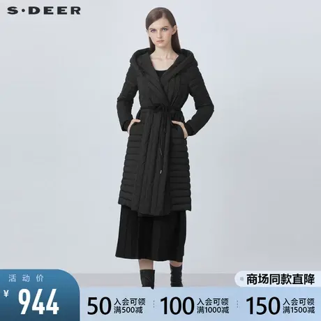 sdeer圣迪奥女装连帽收腰围巾两件套长款羽绒服S214Z2443图片