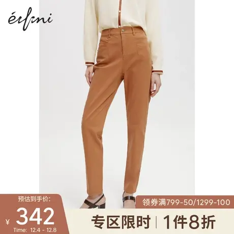 伊芙丽长裤2021冬装新款裤子女春秋高腰直筒裤红色休闲裤女秋图片