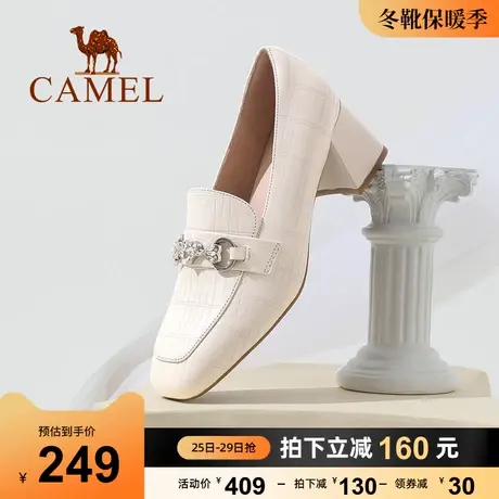 骆驼女鞋2023春季新款轻便套脚舒适时尚休闲鞋女浅口粗跟单鞋女图片