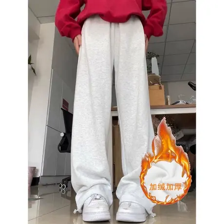 ins超火休闲阔腿裤女春秋冬季高腰宽松加绒加厚运动拖地长裤百搭商品大图