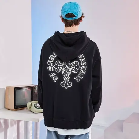 木村三社SANSYAS 字母印花开衫休闲宽松拉链连帽卫衣 男女同款商品大图