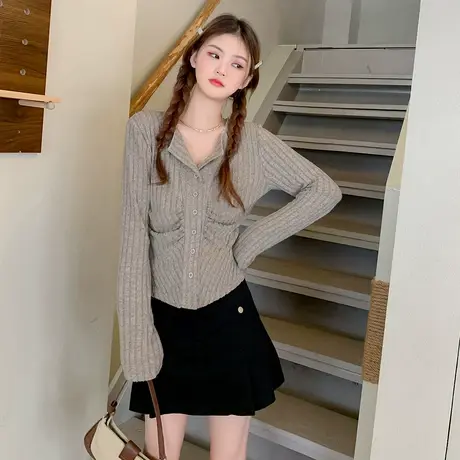 OtherMix 设计感针织衫女2024春秋新款百搭甜美打底衫内搭V领上衣商品大图