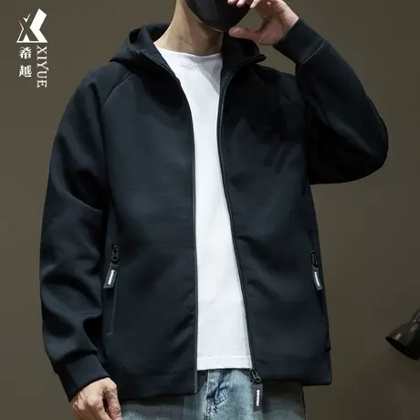希越540G重磅空气层开衫卫衣男春秋新款宽松大码男士休闲连帽外套商品大图