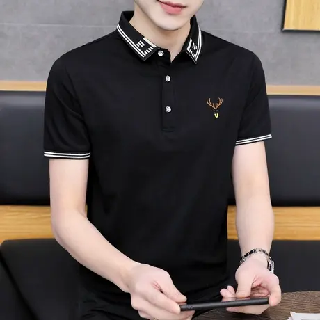 夏季短袖t恤男装商务刺绣保罗翻领polo衫黑色夏装上衣服冰丝半袖商品大图
