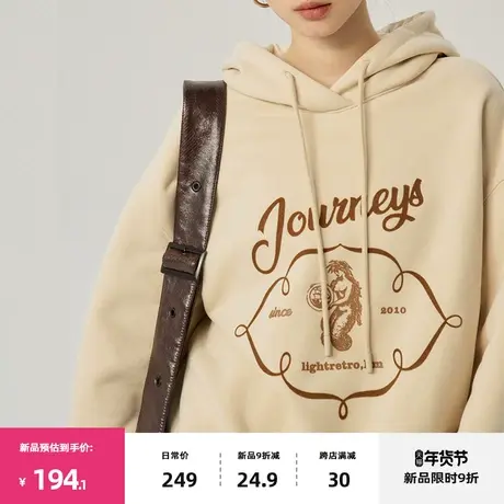 omont蛋挞家 复古连帽卫衣女2023冬季新款慵懒宽松休闲加厚上衣图片