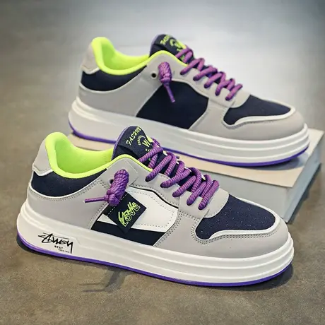 男鞋2024新款春季小众原创设计感休闲板鞋青少年皮面运动软底潮鞋图片