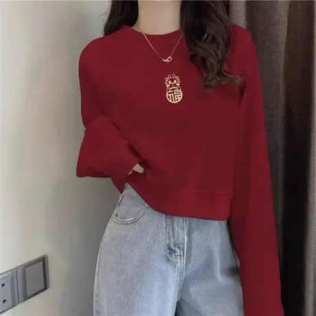 小众设计感本命年短款卫衣2024新款秋冬加绒小个子拜年喜庆上衣潮商品大图