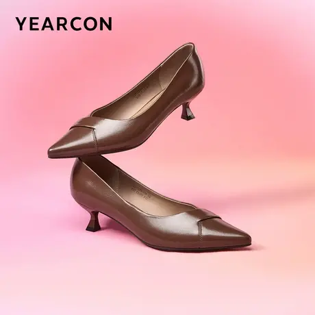 意尔康女鞋2024春季皮鞋复古细跟尖头浅口气质通勤中跟法式设计感商品大图