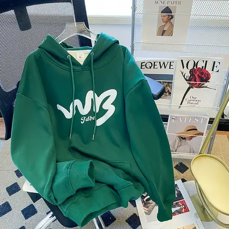 欧美高街风连帽卫衣女秋冬加绒加厚ins潮设计感小众宽松大码外套商品大图