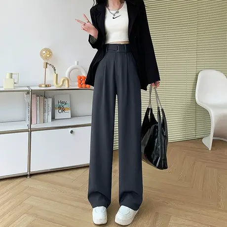 灰色高级感西装裤女春秋季高腰显瘦垂感直筒小个子休闲窄版阔腿裤图片