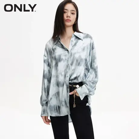 ONLY奥莱春季新款时尚晕染印花光滑面料翻领宽松衬衫女商品大图
