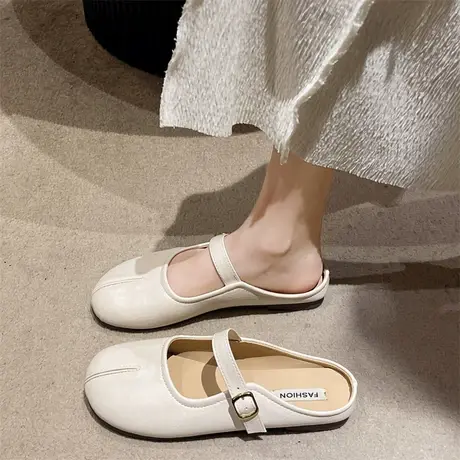 白色网红包头拖鞋女外穿春秋2024新款百搭超火配裙子休闲平底半拖图片