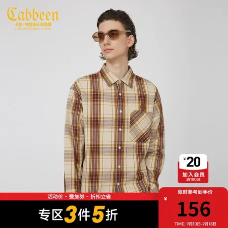 卡宾男装格纹长袖衬衫秋秋款潮流宽松上衣H图片