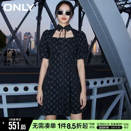 ONLY冬季气质收腰黑色牛仔裙性感镂空连衣裙女图片