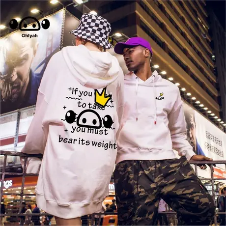 卡通连帽卫衣女中性简约纯色潮牌流宽松长袖纯棉大码休闲上衣服商品大图