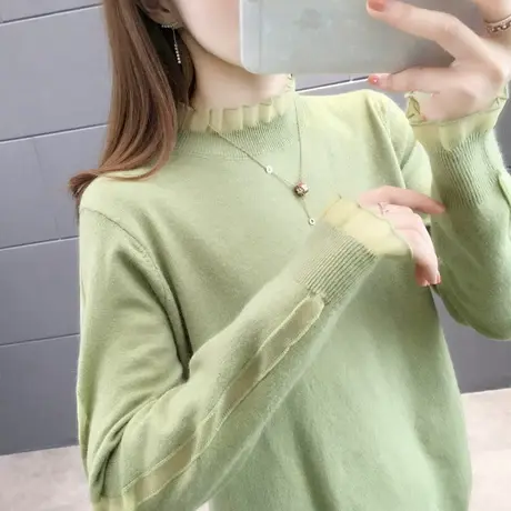 网红初秋2023年新款时尚蕾丝套头打底毛衣女洋气宽松外穿秋冬百搭商品大图