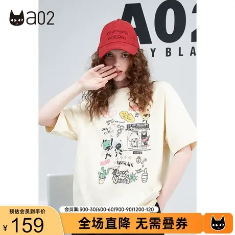a02卡通涂鸦印花T恤上衣夏季新款炸街甜酷风纯棉短袖女ins商品大图