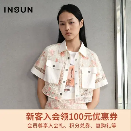 恩裳春季蕾丝衫女勾花短款镂空上衣翻领透视短上衣洋气商品大图