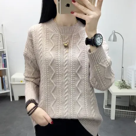 毛衣新款2022爆款圆领麻花宽松内搭针织打底衫洋气百搭长袖上衣女商品大图