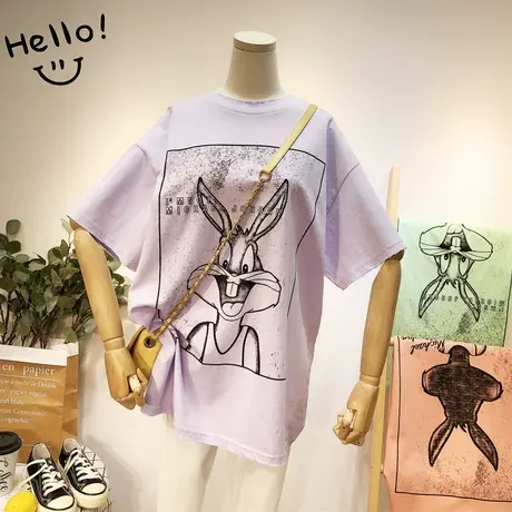 2020夏季新款韩国东大门ins港风宽松BF中长款短袖T恤欧货休闲大码商品大图