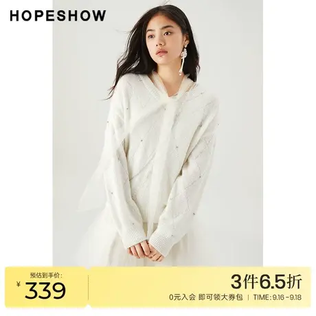 红袖outlets闪钻连衣裙两件套hopeshow2022春季新款网纱拼接裙子图片
