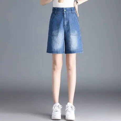 时尚牛仔短裤阔腿裤女夏季2023新款高腰显瘦中裤直筒休闲裤五分裤商品大图