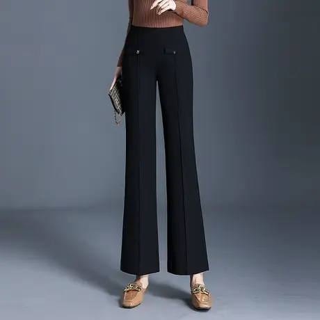 黑色坠感喇叭裤女秋季2023新款高腰显瘦直筒微喇西装裤气质长裤子商品大图