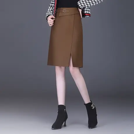 咖色开叉包臀裙女春季2023新款高腰通勤中裙半身裙显瘦职业一步裙图片