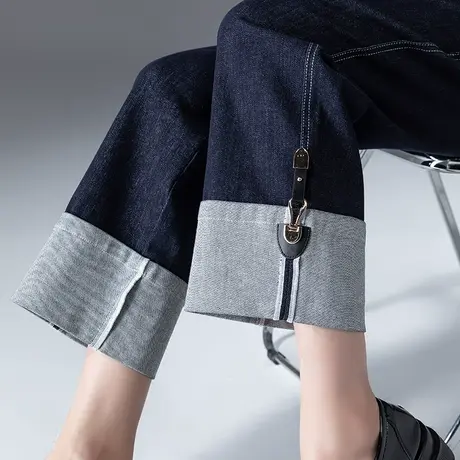 高腰直筒牛仔裤女2023年新款春秋女裤妈妈裤子秋季宽松九分阔腿裤商品大图