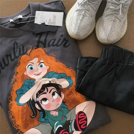 女装2021春夏新款卡通印花宽松百搭短袖T恤潮大版t恤女夏图片