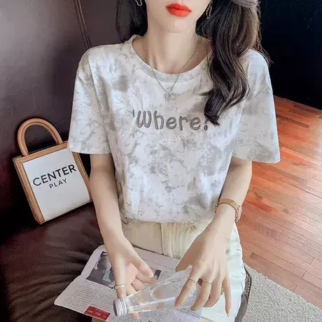 刺绣短袖t恤女宽松打底衫大码上衣2023年新款春夏新款ins潮半袖图片